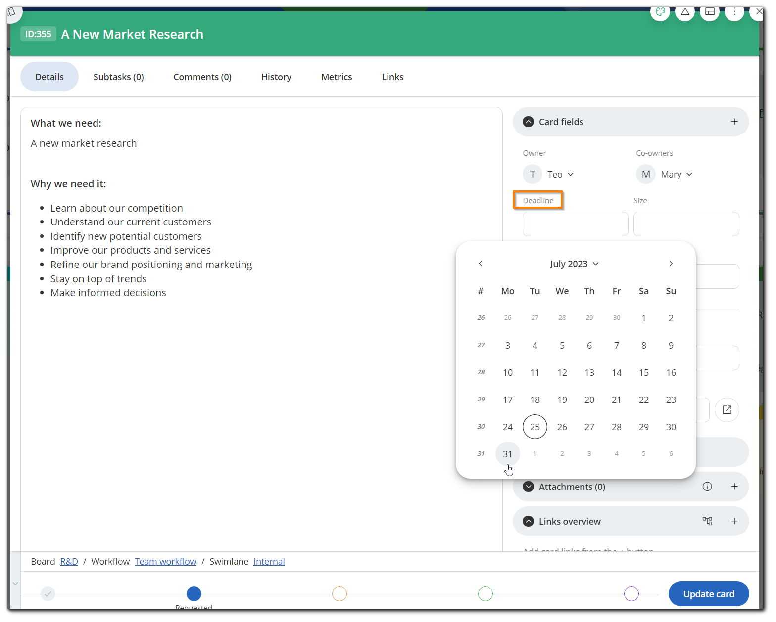How to set a deadline businessmap knowledge base