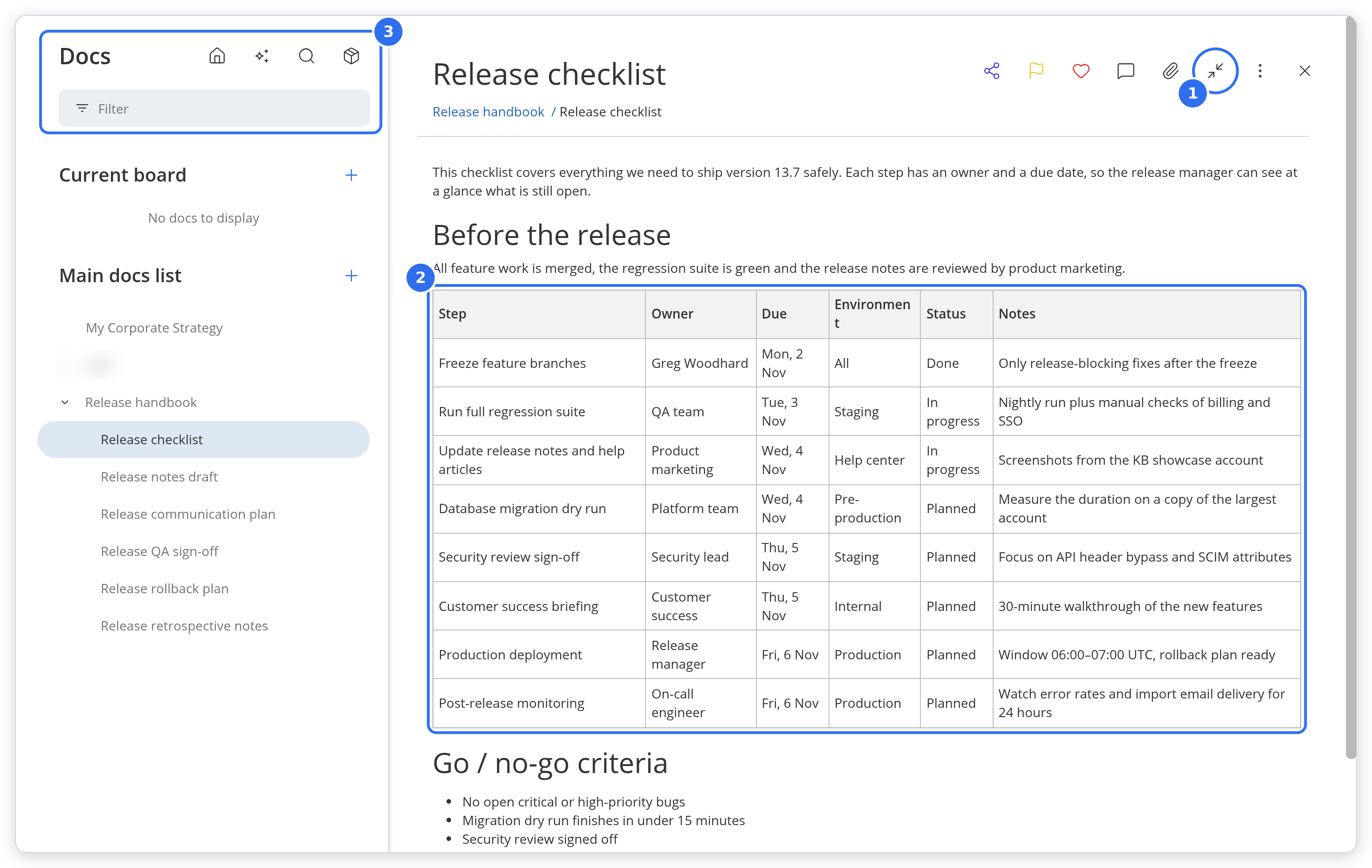 A document opened in Docs in full screen: the window fills the whole browser and the text column has no width limit.